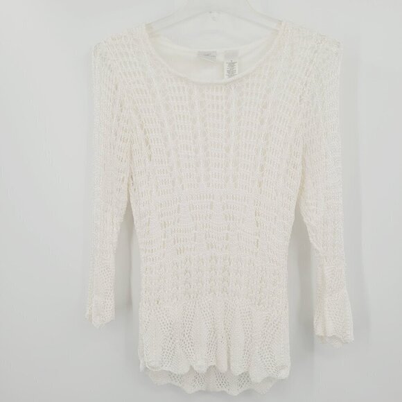 Emma James Ecru Crochet Lace Fishnet Sweater - Picture 4 of 8